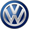A blue and silver vw logo on a black background